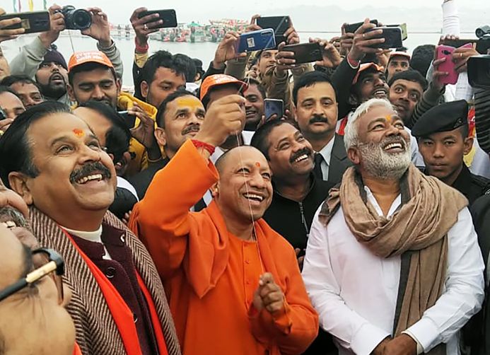 CM Yogi Adityanath takes holy dip in Prayagraj