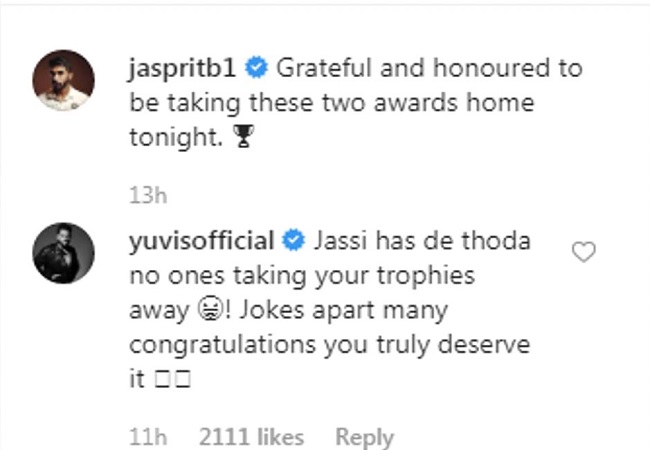 ‘Jassi has de thoda’: Yuvraj trolls Bumrah after latter wins top honours at BCCI awards