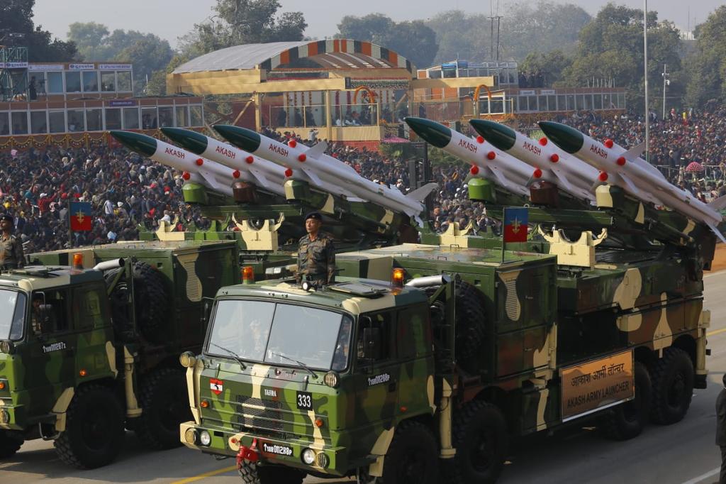 Mechanised infantry and marching columns on Rajpath during Republic Day Parade