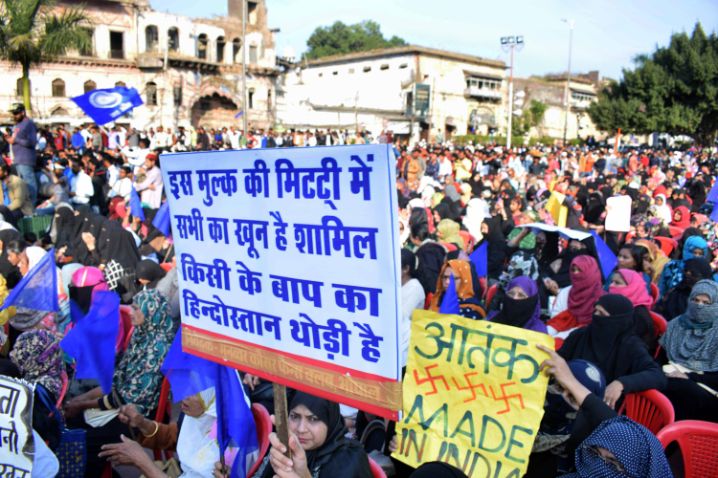 Chandrashekhar Azad addresses a protest rally against CAA and NRC