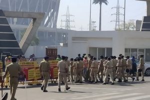 Security tightened outside Ahmedabad’s Motera Stadium ahead of Trump’s visit