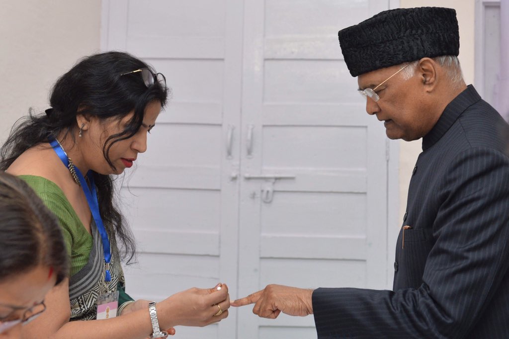 President Ram Nath Kovind and his wife Savita Kovind cast their votes