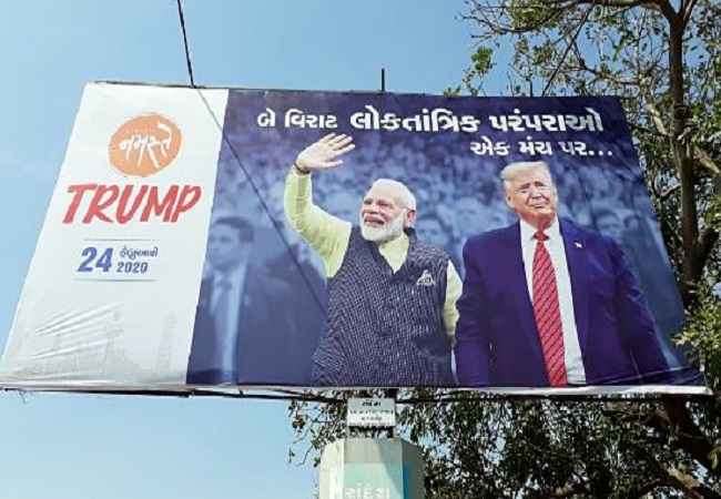Posters Donald Trump and PM Modi seen in Ahmedabad
