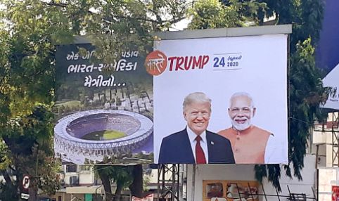 Posters Donald Trump and PM Modi seen in Ahmedabad