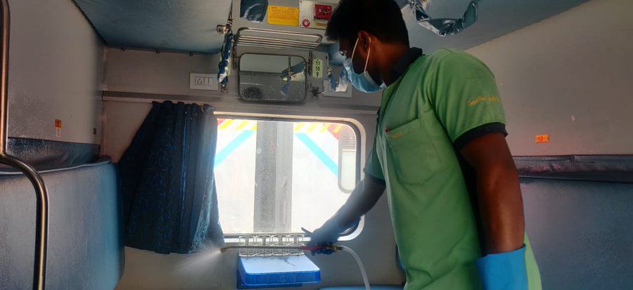 Sanitization of train coaches at Eastern Railway's Malda division
