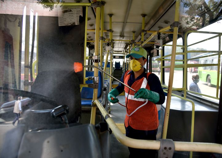 Dtc bus being sanitized following coronavirus outbreak