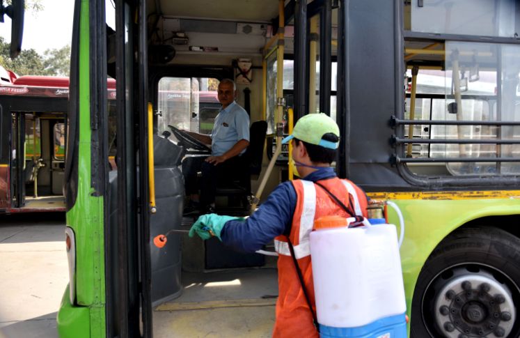 Dtc bus being sanitized following coronavirus outbreak