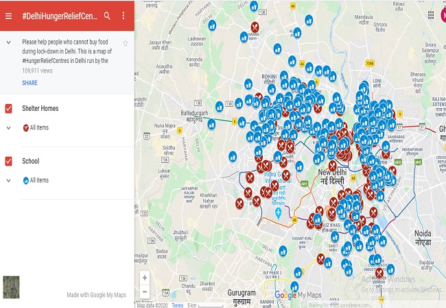 Delhi govt sets up 500+ hunger relief centres… Use this google map to help people find free food
