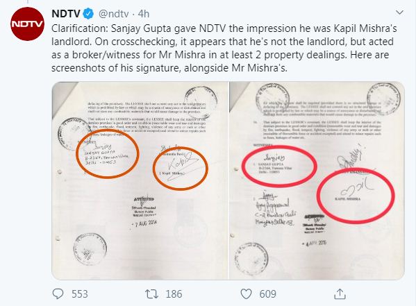 NDTV clarification