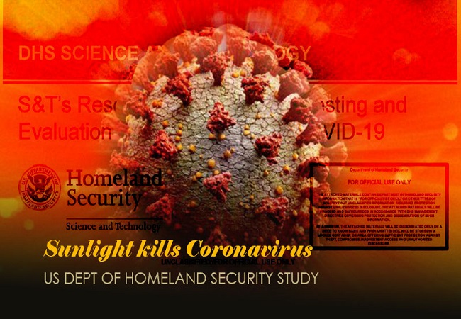 Sunlight destroys Coronavirus quickly: US Dept Of Homeland Security Study