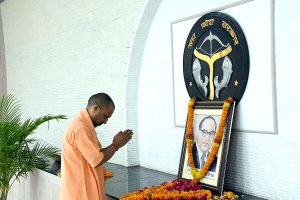 UP CM Yogi Adityanath pays floral tribute to BR Ambedkar on his birth anniversary | See Pics