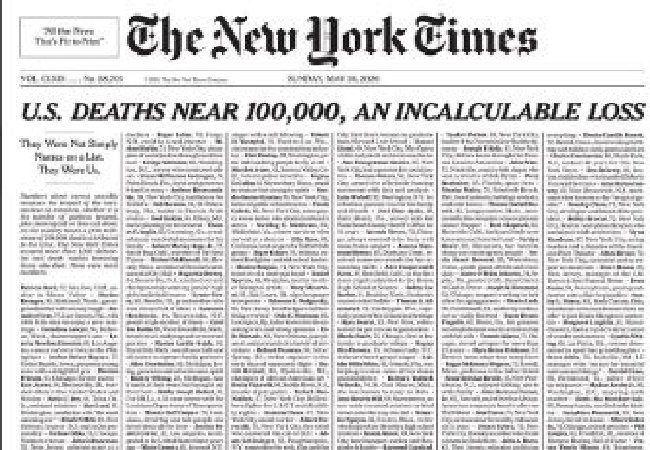 New York Times honors coronavirus victims with powerful front page