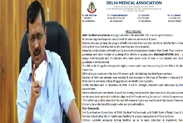 Delhi Medical Association slams Kejriwal for ‘warning’ doctors, ‘threatening’ hospitals amid COVID-19
