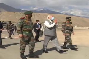 PM Narendra Modi in Ladakh, accompanied by CDS Bipin Rawat and Army chief