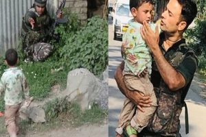 J&K Police rescue 3-year-old boy crying over body of his grandfather killed in cross-firing, heart-melting pics go viral