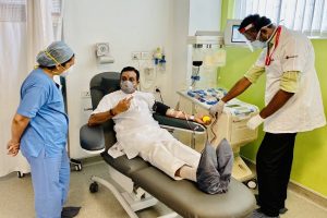 BJP leader Sambit Patra donates blood plasma at Gurugram hospital