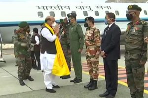 Rajnath Singh arrives at Leh Airport, to visit forward areas along LOC, LAC