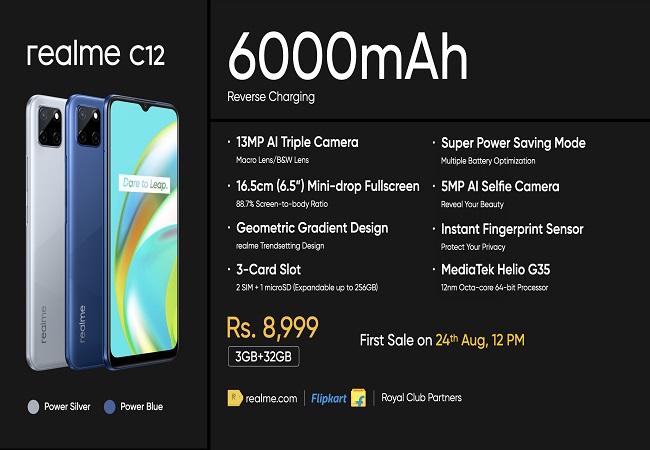 Realme C12, C15 with 6,000mAh battery, MediaTek Helio G35 SoC laucnhed in India: Check out price, specifications
