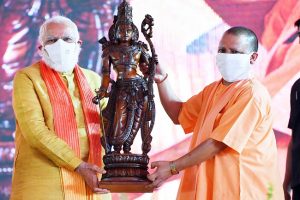 UP CM Yogi presents Lord Ram’s idol to PM Modi in Ayodhya