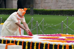 PM Narendra Modi pays tribute to Mahatma Gandhi at Rajghat