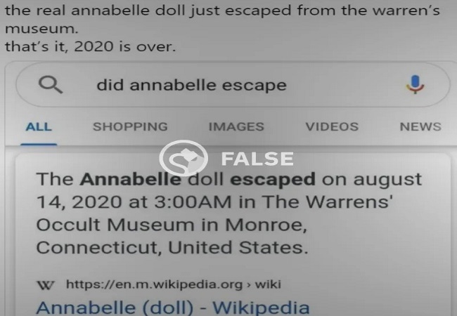 Last thing that 2020 needs: Rumour says real-life Annabelle doll has escaped from the the Warren Museum!