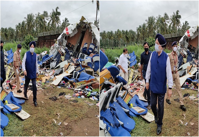 Hardeep Singh Puri visits plane crash site at Kozhikode Airport