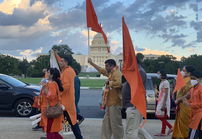 People of Indian heritage raise saffron flags, celebrate Ayodhya's 'bhoomi pujan' in Washington