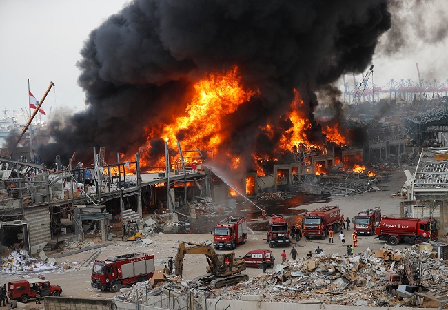 Weeks after powerful blast, massive fire breaks out at Beirut port