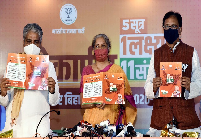 Bihar Elections 2020: Nirmala Sitharaman releases BJP’s manifesto, promises free COVID vaccination in the state