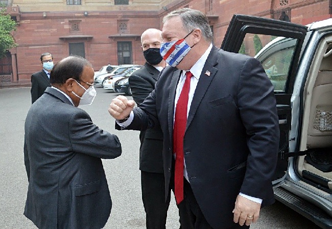 NSA Ajit Doval greets US Secretary of State Michael Pompeo with an elbow bumps; See Pics