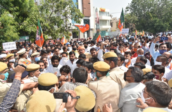 Rajasthan BJP organizes protest over rising rape cases, state unit president Satish Poonia in custody