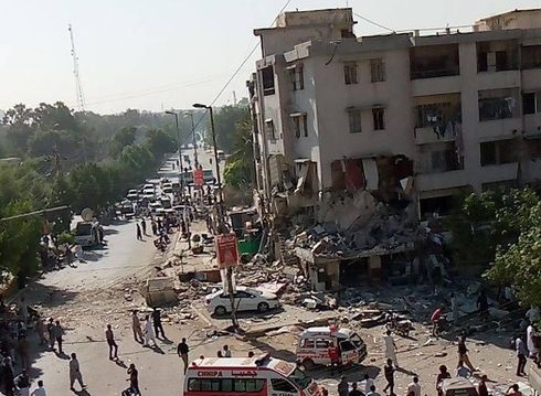 Visuals from the site of the explosion in Karachi, Pakistan on Wednesday. | Photo Credit: Twitter