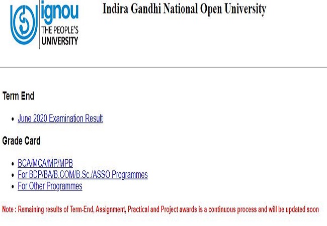 IGNOU June TEE Result 2020 released: Click here to download your grade card