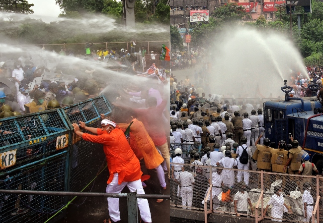 ‘Nabanna chalo’: Police use water cannon to disperse bjp workers during the party’s state-wide  agitation; See Pics