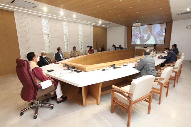 Rupani - video conference with PM Modi