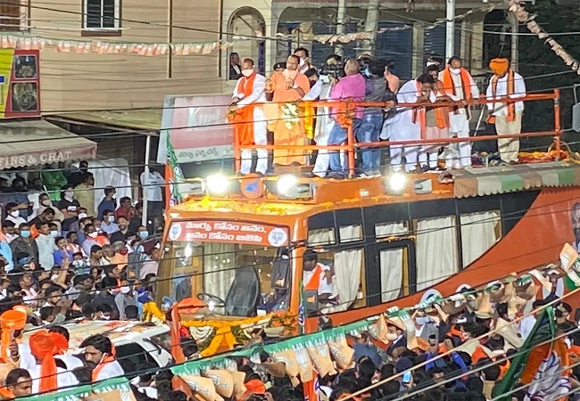 GHMC polls: Yogi Adityanath leads grand roadshow, calls for renaming Hyderabad as Bhagyanagar