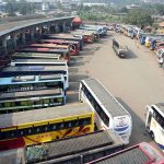 Assam, Dec 08 (ANI): Buses Parked at Inter-State Bus Terminus (ISBT) during the nationwide strike called by Farmers' Unions in Guwahati on Tuesday. (ANI Photo)