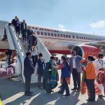 Telangana: A delegation of 80 foreign delegates are welcomed on their arrival at Rajiv Gandhi International Airport (Shamshabad Airport) on a special flight from Delhi, in Hyderabad on Wednesday. (ANI Photo)