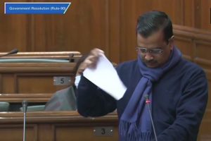Arvind Kejriwal tears copies of farm laws in Delhi Assembly