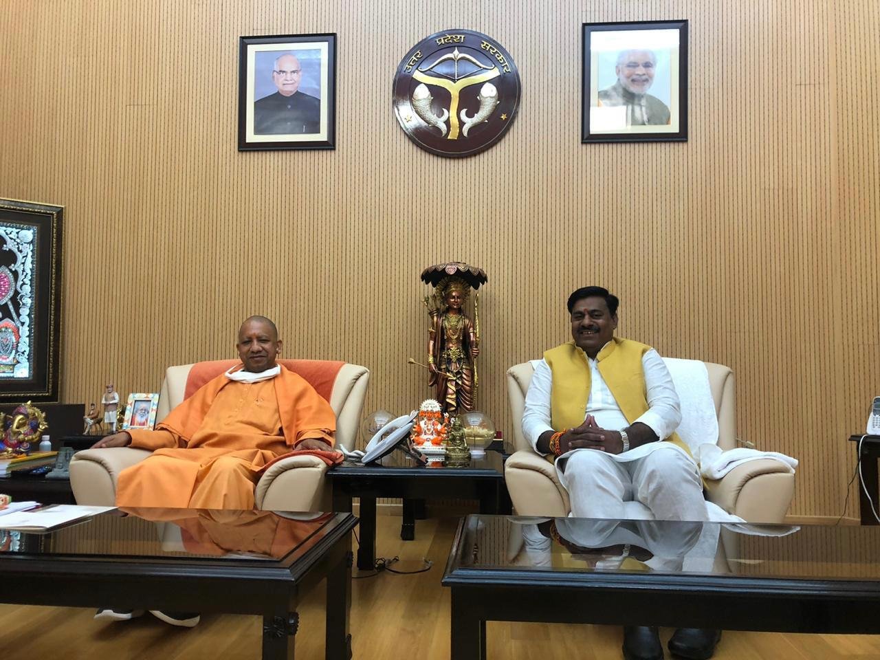 MP Assembly Protem Speaker Rameshwar Sharma calls on UP CM Yogi Adityanath