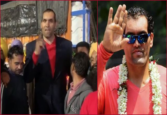 WWW wrestler ‘The Great Khali’ joins protest against farm laws, raises slogans….VIDEO