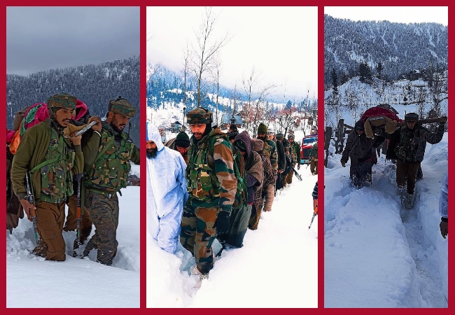 J&K: Army jawans carry pregnant woman to hospital through knee-deep snow