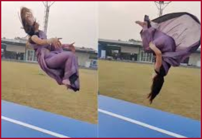 Internet can’t keep calm: Gymnast Parul Arora does gravity-defying backflips in a saree (Video)