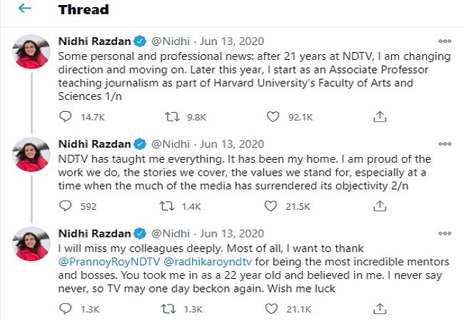 Nidhi Razdan quit NDTV to join Harvard University, it turns out be scam