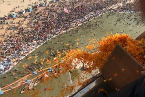 Magh Purnima celebration in Prayagrag: Govt showers flower petals on devotees (VIDEO)