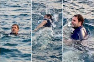 WATCH: Congress leader Rahul Gandhi takes dip in the sea with fishermen in Kerala’s Kollam