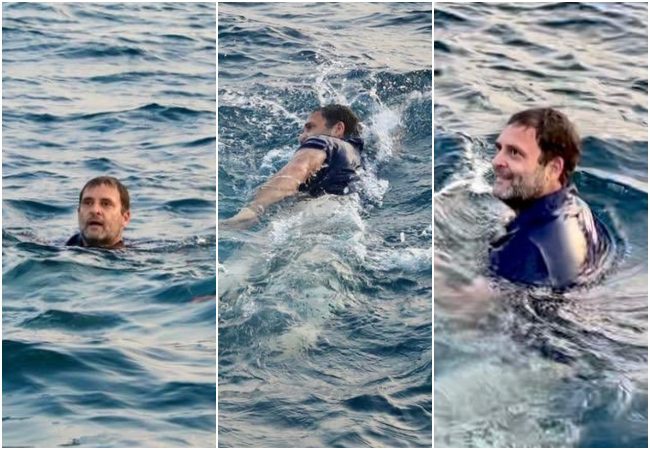 WATCH: Congress leader Rahul Gandhi takes dip in the sea with fishermen in Kerala’s Kollam