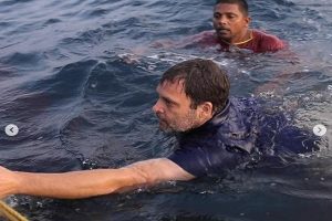 IN PICS: Rahul jumps into sea, swims with fishermen in Kerala