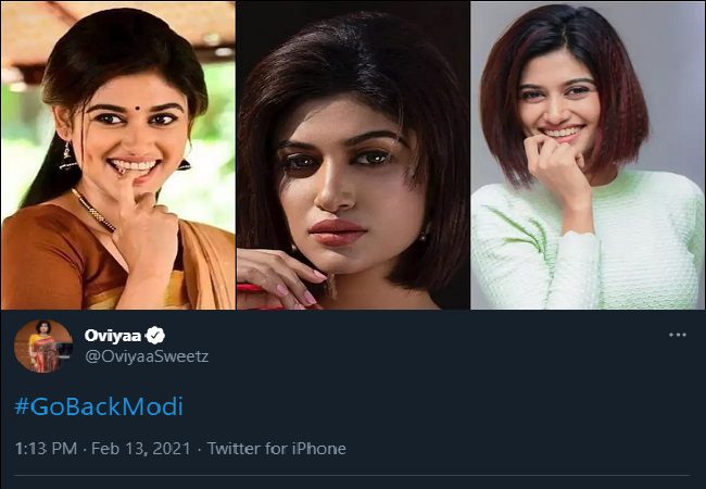 Complaint lodged against actress Oviyaa Helen for tweeting ‘Go Back Modi’