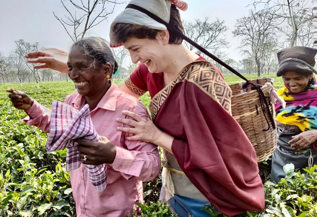 WATCH: In Assam, Priyanka Gandhi spends time with tea garden workers, seen plucking tea leaves